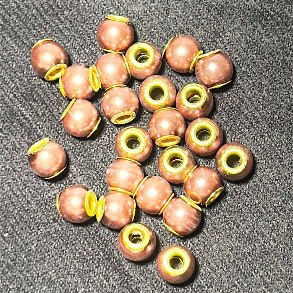 25 Brown and Gold tone Large Hole Beads 925